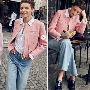 J.Crew Collection Pink Tweed Lady Jacket Cardigan Blazer Wool Collarless Size 4